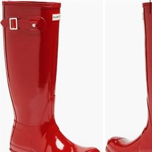 Cherry red tall hunter rain boots size 6